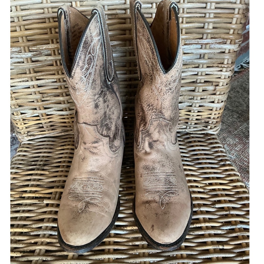 Miz Mooz Kactus Western Cowboy Boots Womens 8 Distressed Taupe Leather Snip Toe - Picture 8 of 12